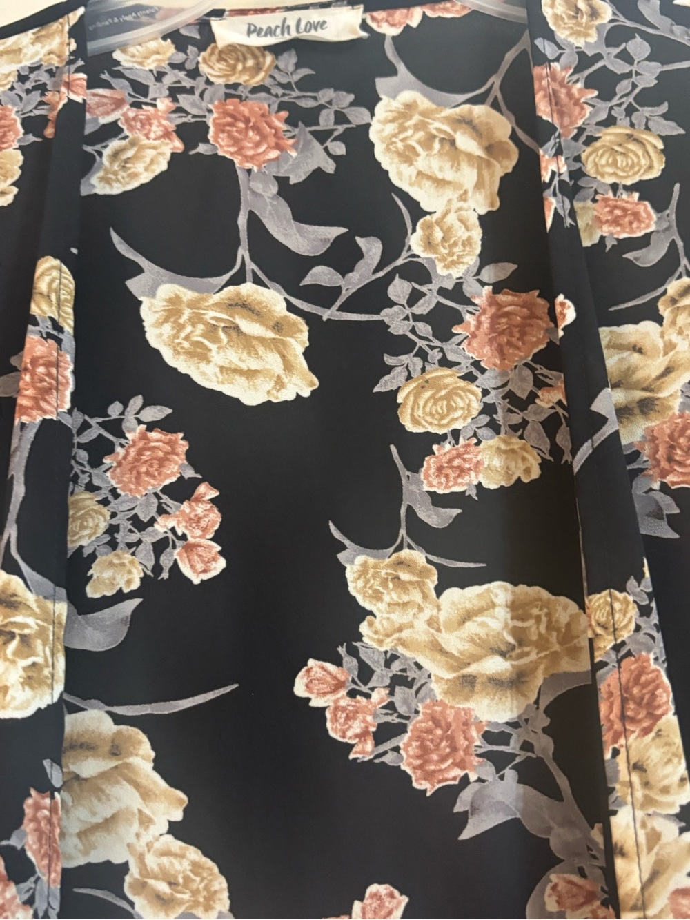 Peach Love California Black Floral Sheer Long Kimono Cardigan - Picture 6 of 8